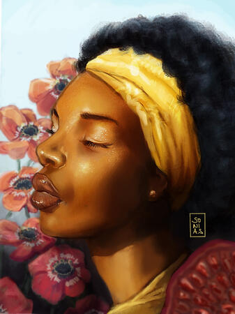 A fantasy portrait of the goddess Persephone.